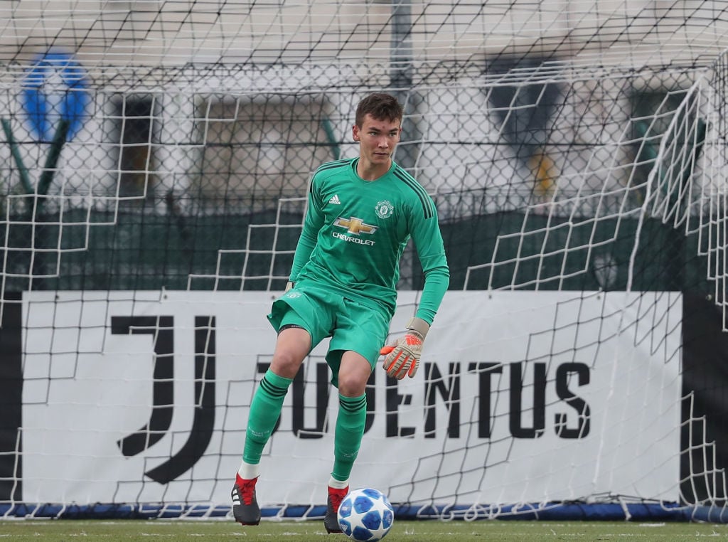 Matej Kovar of Manchester United U19s in action during the UEFA Youth League match between Juventus U19s and Manchester United U19s on November 7, ...