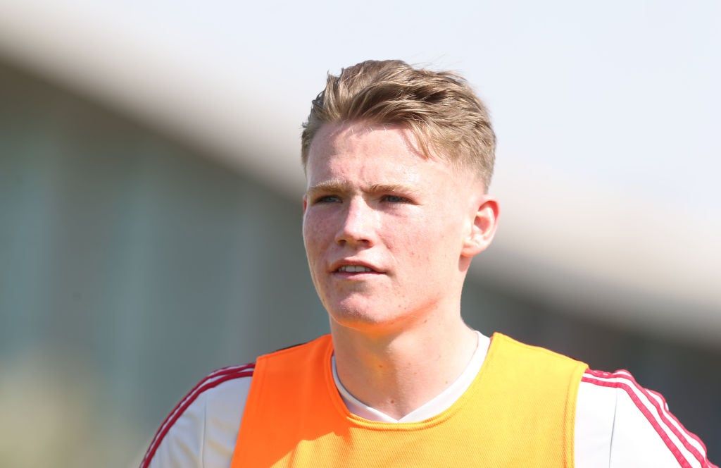 (EXCLUSIVE COVERAGE) Scott McTominay of Manchester United in action during a first team training session at Nad Al Sheba Sports Complex on January ...