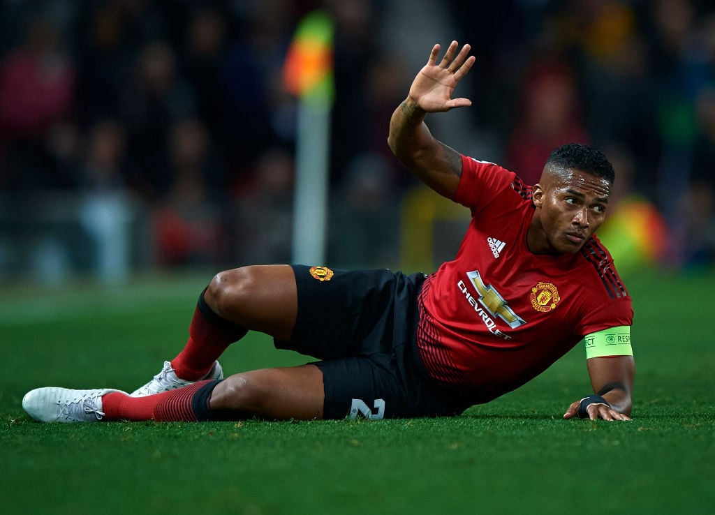 Antonio Valencia of Manchester United lies on the pitch during the Group H match of the UEFA Champions League between Manchester United and Valenci...