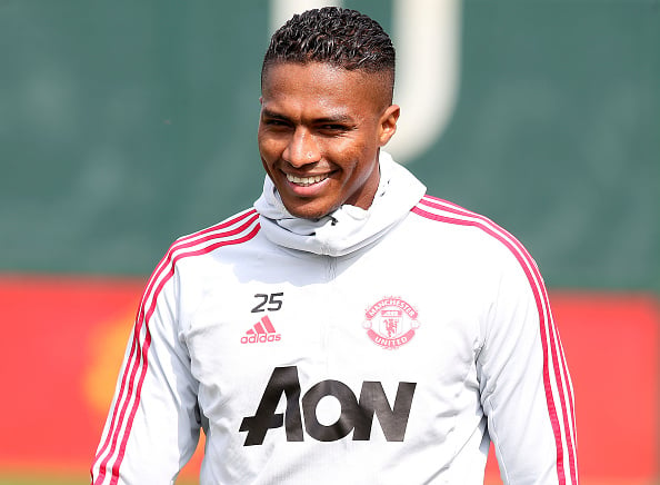 Antonio Valencia of Manchester United in action during a first team training session at Aon Training Complex on May 01, 2019 in Manchester, England.