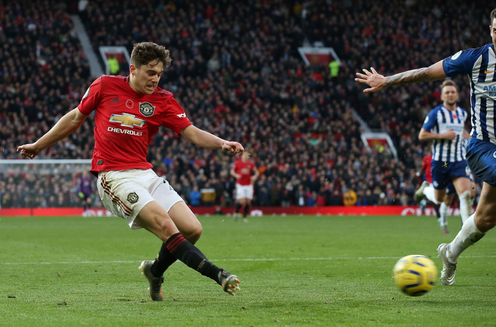 MANCHESTER, ENGLAND - NOVEMBER 10: Daniel James of Manchester United in action during the Premier League match between Manchester United and Brighton & Hove Albion at Old Trafford on November 10, 2019 in Manchester, United Kingdom.