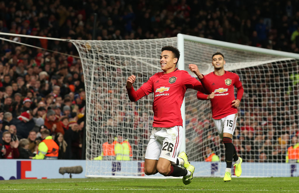 Greenwood Everton. MANCHESTER, ENGLAND - DECEMBER 12: Mason Greenwood of Manchester United celebrates scoring their fourth goal during the UEFA Europa League group L match between Manchester United and AZ Alkmaar at Old Trafford on December 12, 2019 in Manchester, United Kingdom. 