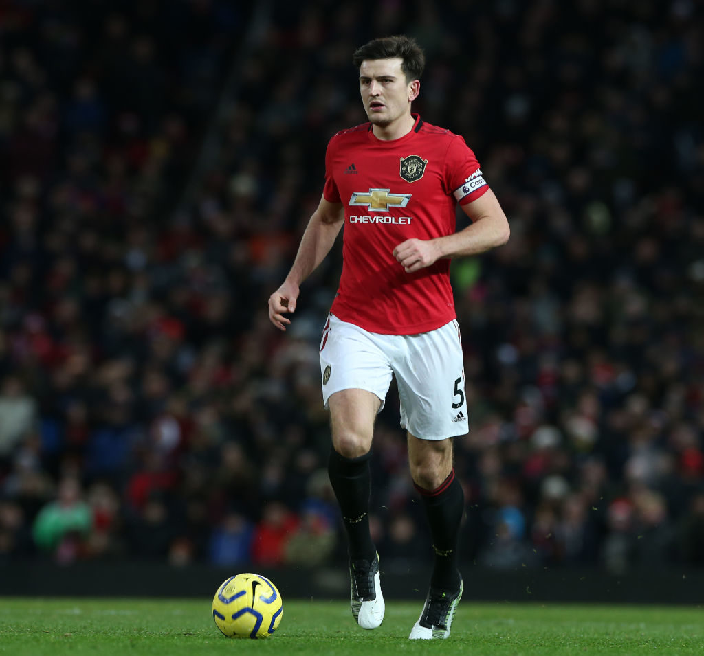 MANCHESTER, ENGLAND - DECEMBER 15: Harry Maguire of Manchester United in action during the Premier League match between Manchester United and Everton FC at Old Trafford on December 15, 2019 in Manchester, United Kingdom. 