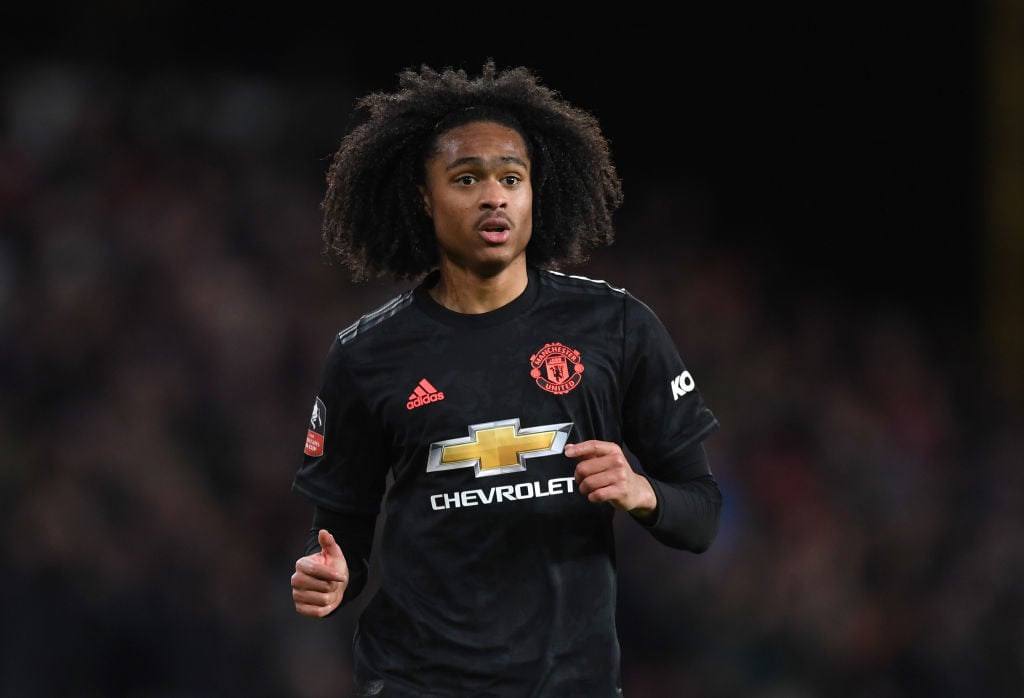 WOLVERHAMPTON, ENGLAND - JANUARY 04: Tahith Chong of Manchester United looks on during the FA Cup Third Round match between XX and XX at Molineux on January 04, 2020 in Wolverhampton, England. Tahith Chong Stoke under-23s.