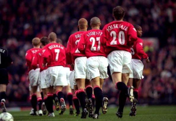 23 Dec 2000:  Manchester United lead out before the FA Carling Premiership match against Ipswich Town played at Old Trafford, in Manchester, Englan...