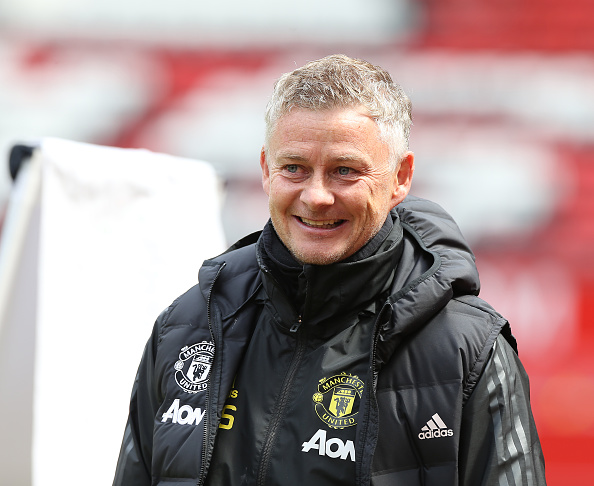(EXCLUSIVE COVERAGE) Manager Ole Gunnar Solskjaer of Manchester United in action during a first team training session at Old Trafford on June 06, 2...