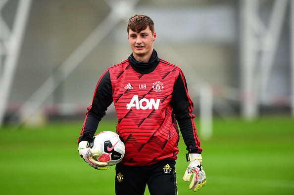 Ondrej Mastny of Manchester United U18s warms up ahead of the Premier League U18 match between Manchester United U18s and Derby County U18s at Aon ...