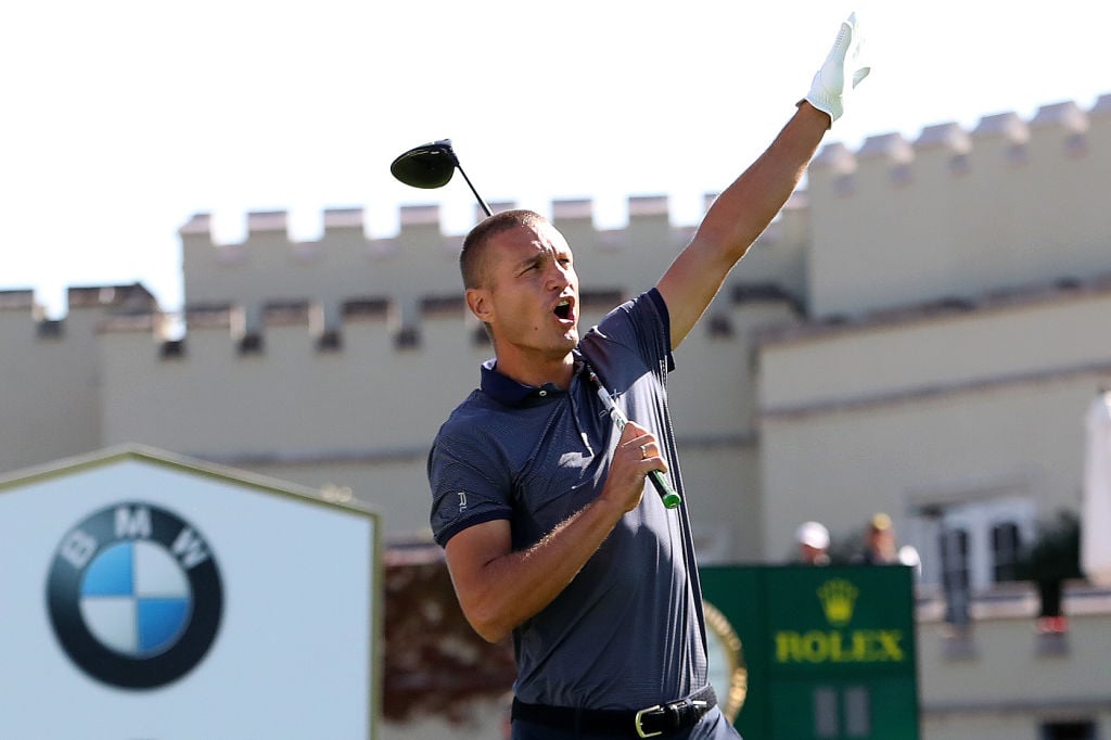 Nemanja Vidic calls out to warn the fans on the first tee during the BMW PGA Championship Pro Am at Wentworth Club, Virginia Water on Wednesday 18t...