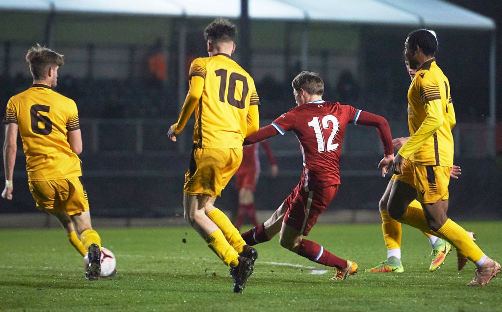 (THE SUN OUT, THE SUN ON SUNDAY OUT) Ethan Ennis of Liverpool scores Liverpool's sixth goal and completing his hat trick during the FA Youth Cup Th...