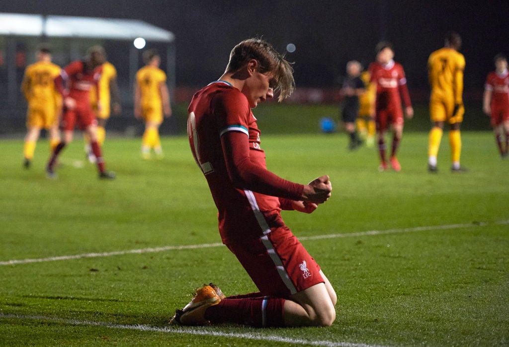 (THE SUN OUT, THE SUN ON SUNDAY OUT) Ethan Ennis of Liverpool celebrates scoring Liverpool's sixth goal and completing his hat trick during the FA ...