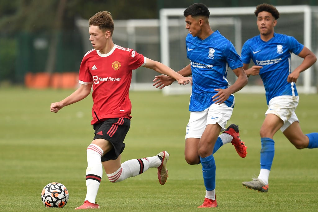 Sam Mather of Manchester United U18s in action 