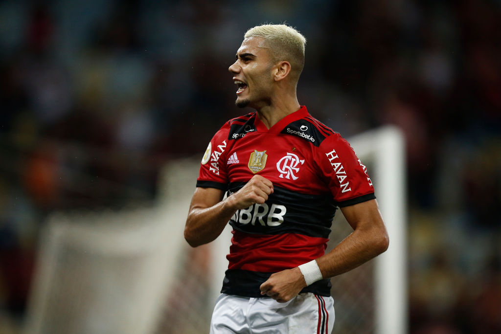 Andreas Pereira celebrates after scoring solo goal for Flamengo
