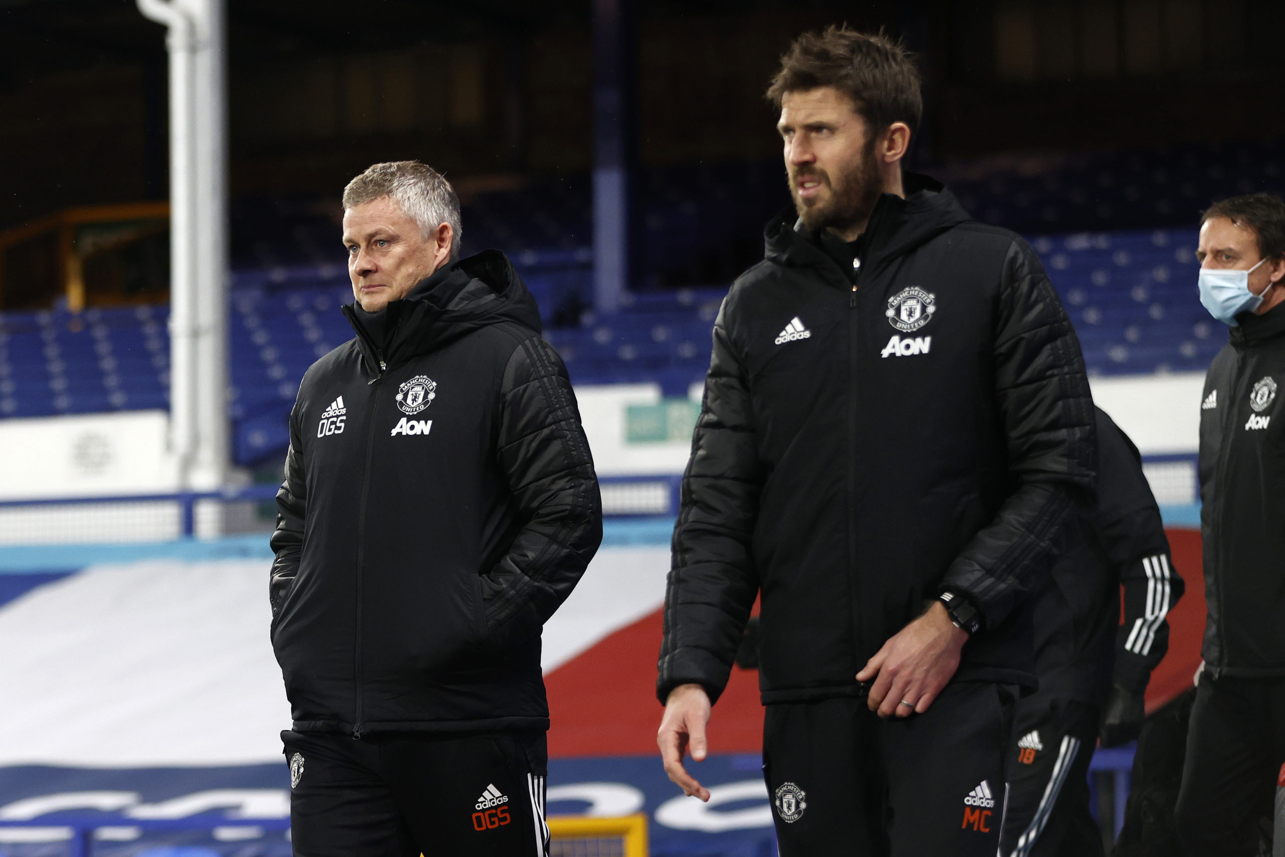 Ole Gunnar Solskjaer and Michael Carrick pictured watching McKenna's Ipswich Town