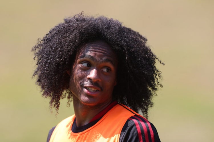 Tahith Chong of Manchester United in action during a pre-season training session at Pennyhill Park on July 22, 2021 in Bagshot, England.