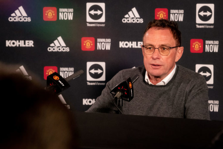 Manchester United Head Coach / Manager Ralf Rangnick answers questions at a press conference at Carrington Training Ground on March 11, 2022 in Man...