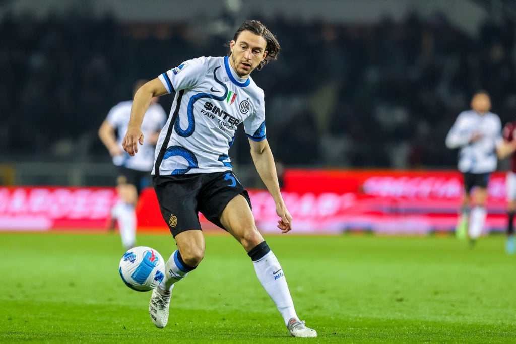 Matteo Darmian of FC Internazionale in action during the Serie A 2021/22 football match between Torino FC and FC Internazionale at Olimpico Grande ...