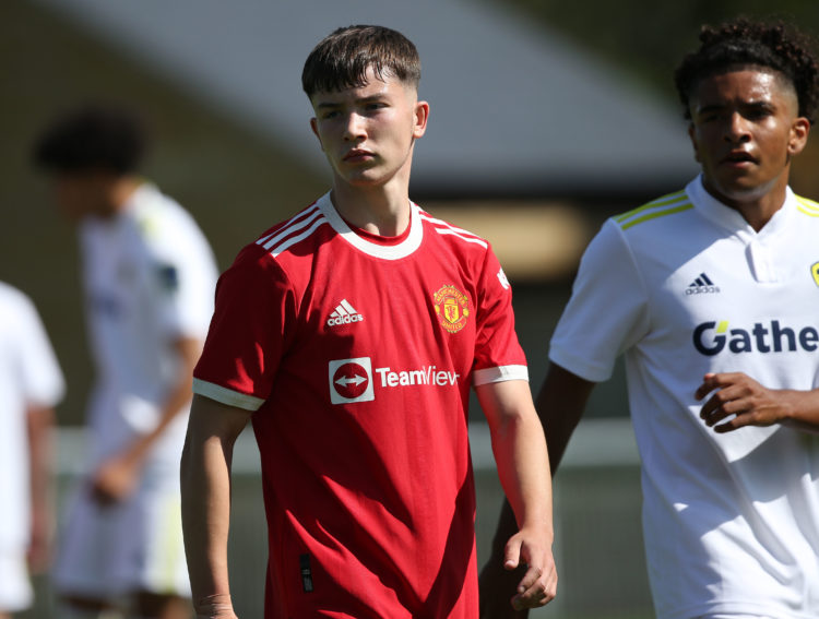Sam Mather and Dan Gore train with Manchester United first team