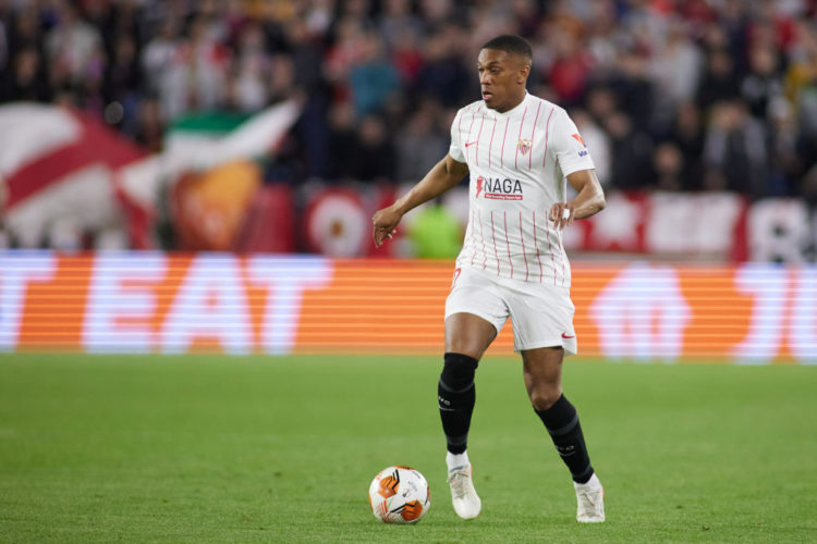 Anthony Martial of Sevilla FCin action during the UEFA Europa League round of 16 match between Sevilla FC and West Ham United at Ramon Sanchez-Pizj...