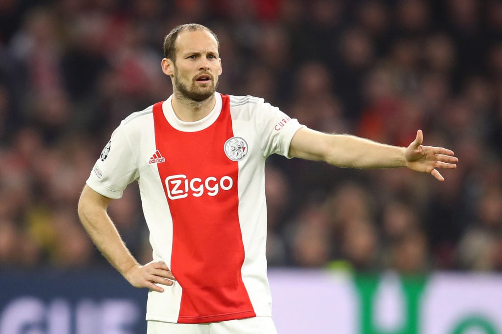 Daley Blind of Ajax in action during the UEFA Champions League Round Of Sixteen Leg Two match between AFC Ajax and SL Benfica at Johan Cruyff Arena...