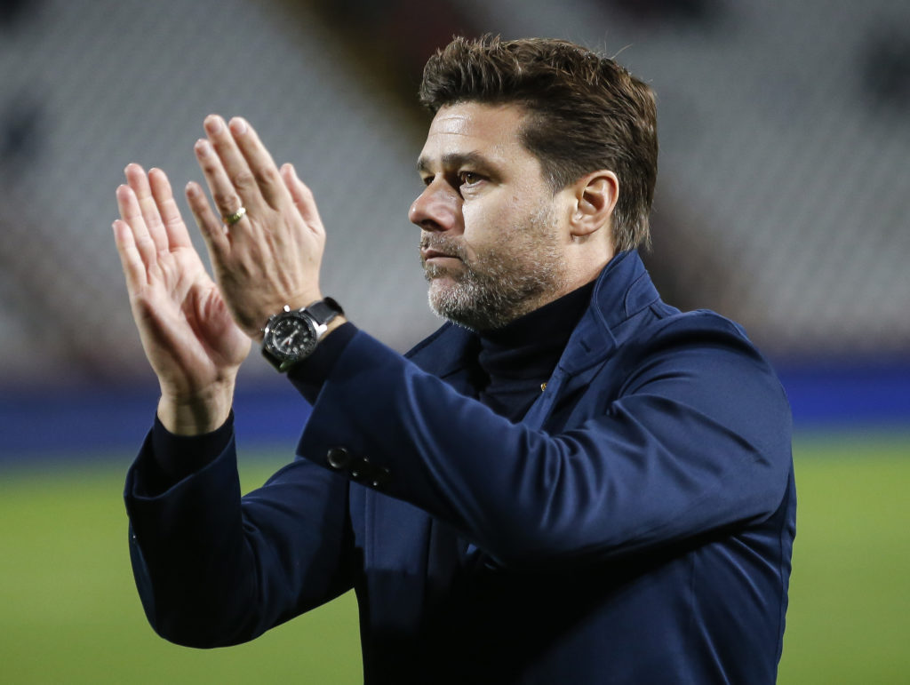 Head coach Mauricio Pochettino of Tottenham Hotspur acknowledges to the Crvena Zvezda fans after the UEFA Champions League group B match between Cr...