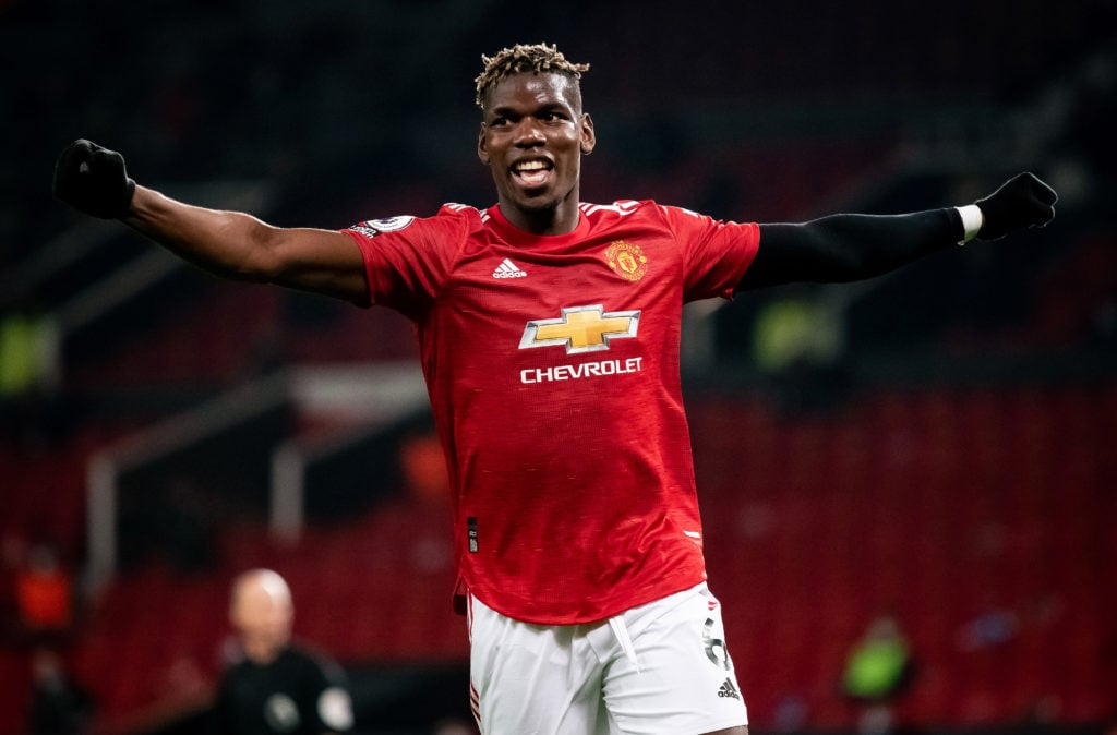 Paul Pogba celebrating scoring a goal for Manchester United