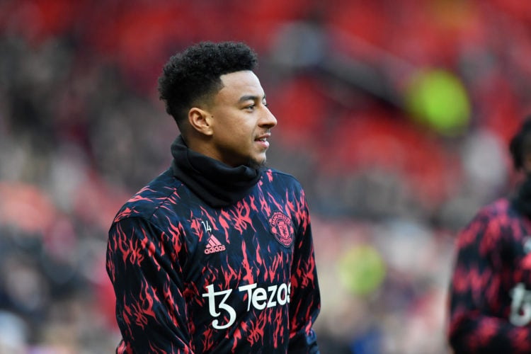 Jesse Lingard of Manchester United before the Premier League match between Manchester United and Leicester City at Old Trafford on April 2, 2022 in...