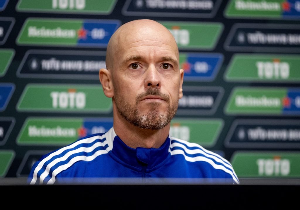 Ajax's Dutch coach Erik ten Hag talks to journalists during the Toto KNVB Cup Press Conference prior to the cup final against PSV Eindhoven at the ...