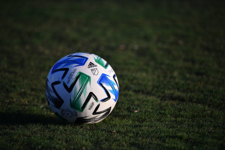 A general view of the official MLS Adidas soccer ball used in the match between the Chicago Fire FC and the San Jose Earthquakes Group B match as p...