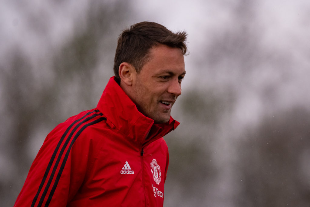 (EXCLUSIVE COVERAGE) Manchester United's Nemanja Matic in action during a first team training session at the Carrington Training Ground on April 7, 2...