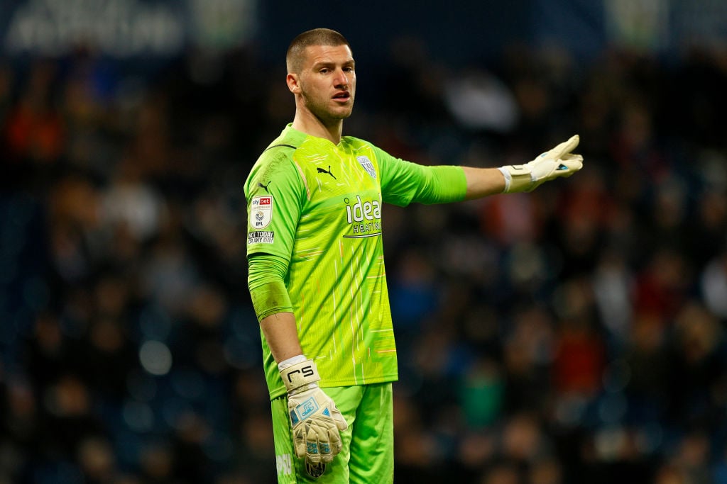 Sam Johnstone of West Bromwich Albion reacts during the Sky Bet Championship match between West Bromwich Albion and AFC Bournemouth at The Hawthorn...