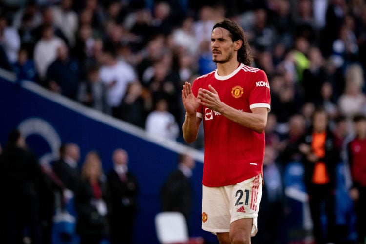 Edinson Cavani of Manchester United applauds the fans after the Premier League match between Brighton & Hove Albion and Manchester United at Am...