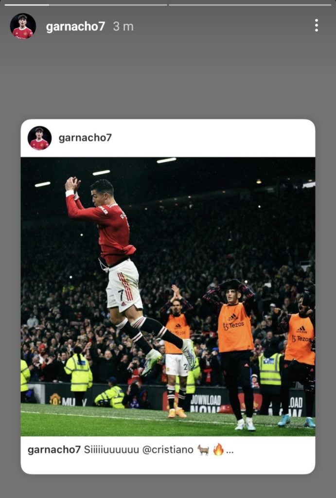 Garnacho was perfectly positioned for Cristiano Ronaldo's goal celebration