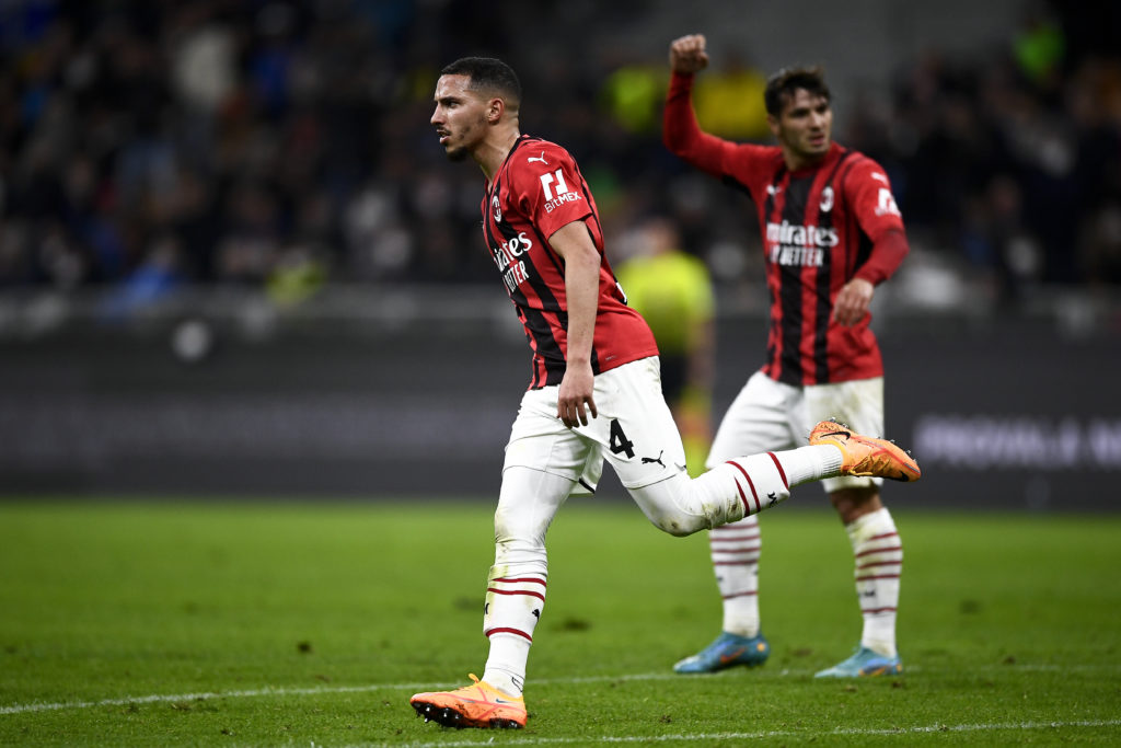 Ismael Bennacer of AC Milan celebrates after scoring a goal...