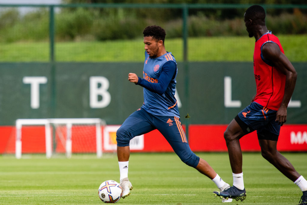 Isak Hansen-Aaroen pictured training with Manchester United first team