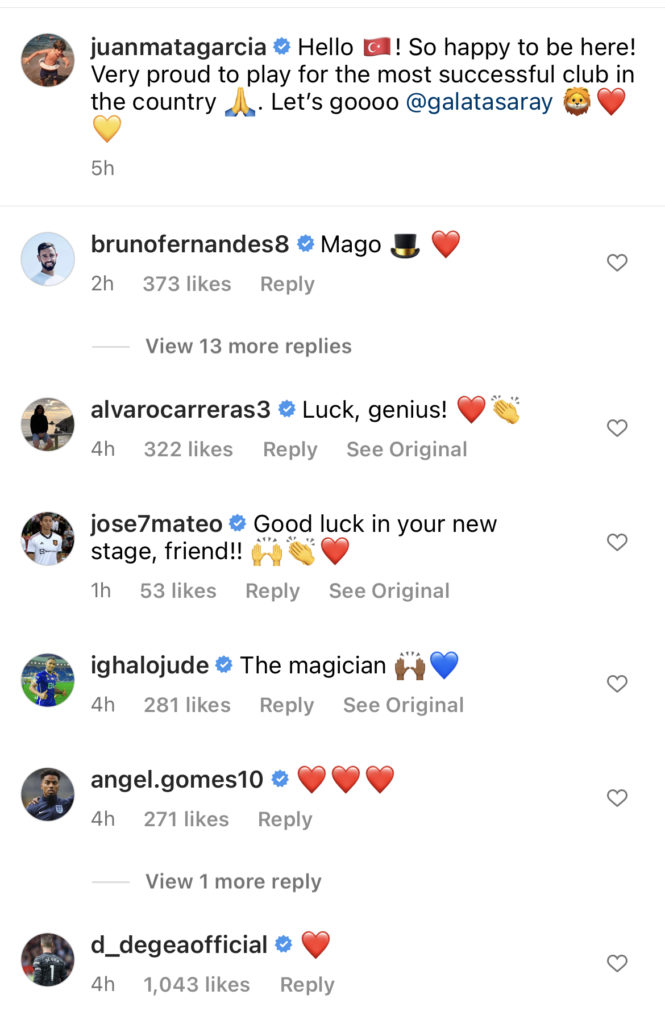 United stars congratulate Mata