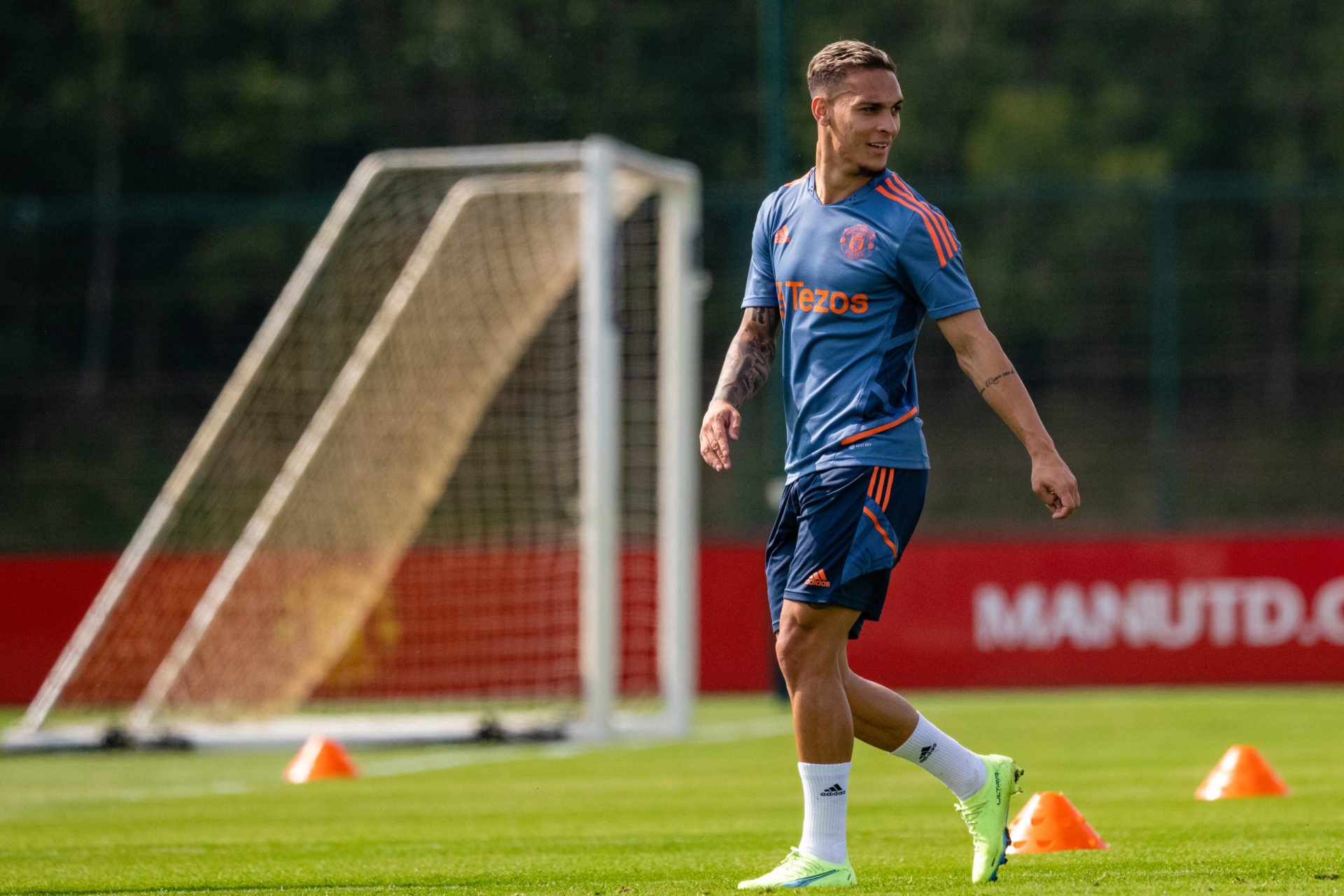 Antony pictured in training with Manchester United teammates