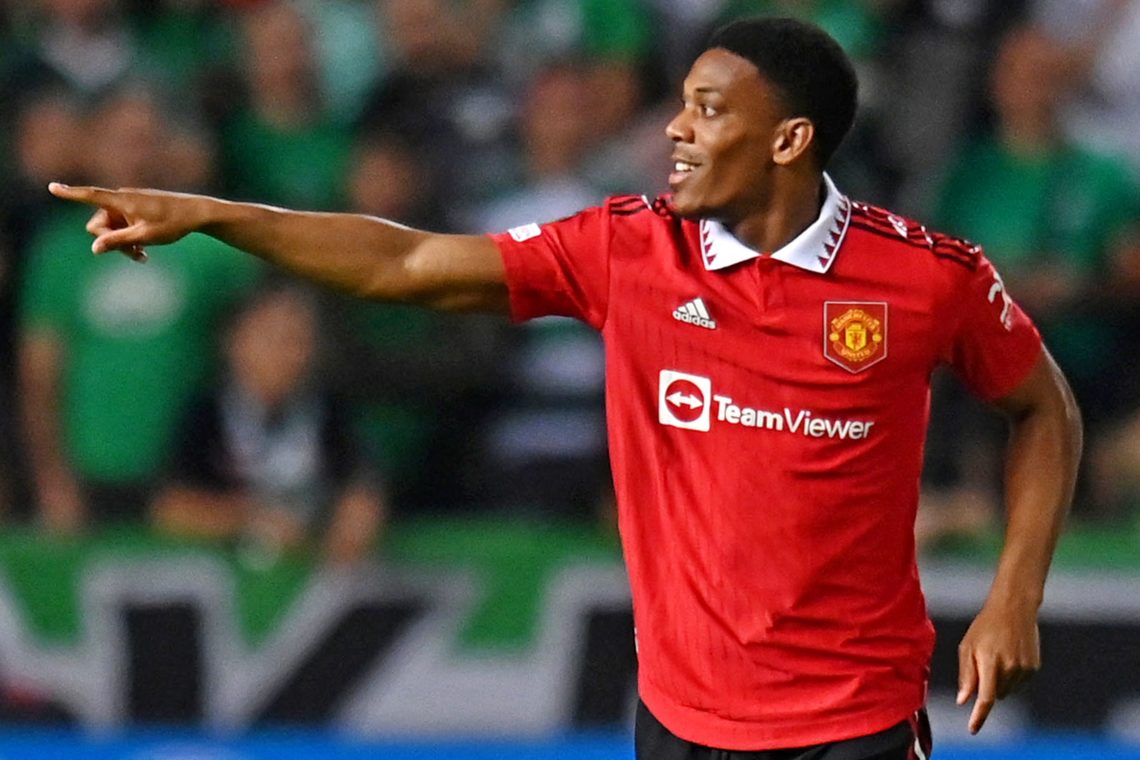 Manchester United's French striker Anthony Martial celebrates after scoring a goal during the UEFA Europa League group E football match between Cyp...
