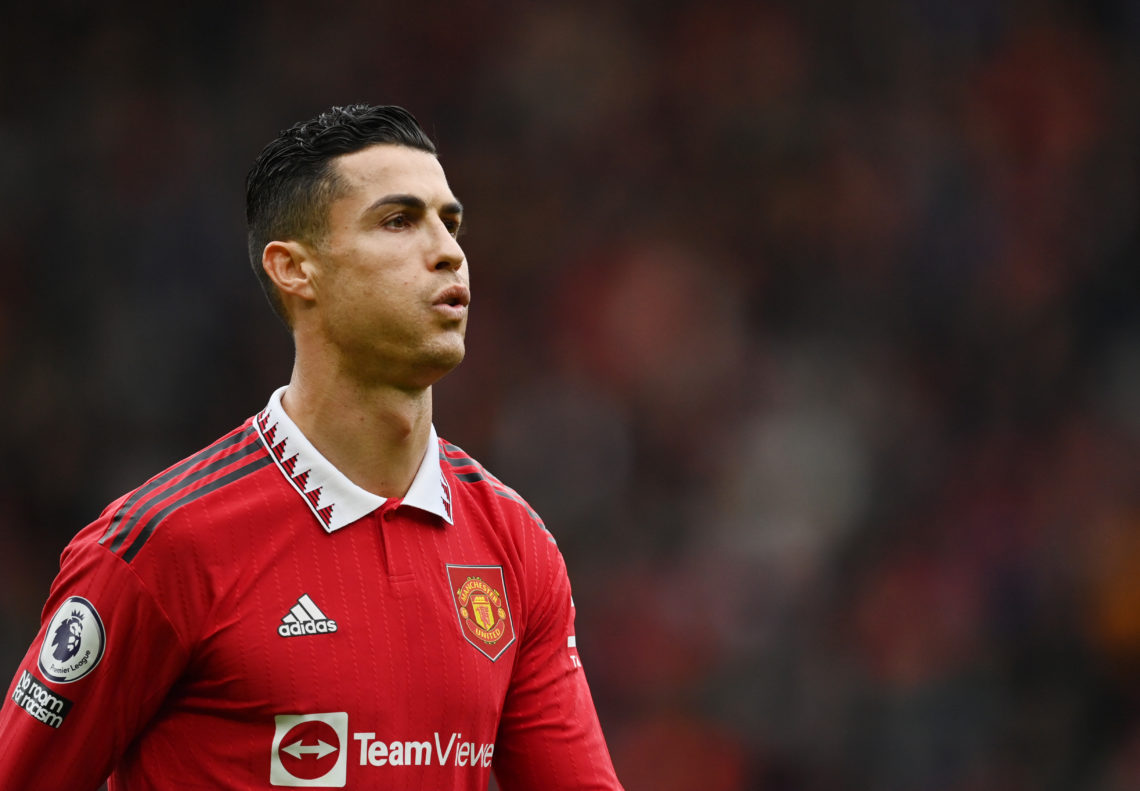 Cristiano Ronaldo of Manchester United reacts during the Premier League match between Manchester United and Newcastle United at Old Trafford on Oct...