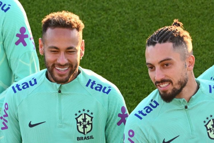 Manchester United loanee Alex Telles receives treatment in Brazil training following hefty challenge from Neymar