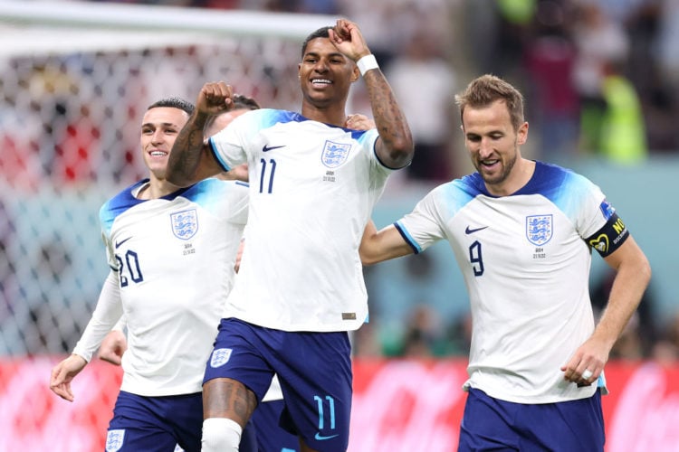 David Beckham congratulates Marcus Rashford on scoring his first World Cup goal in England's 6-2 win against Iran