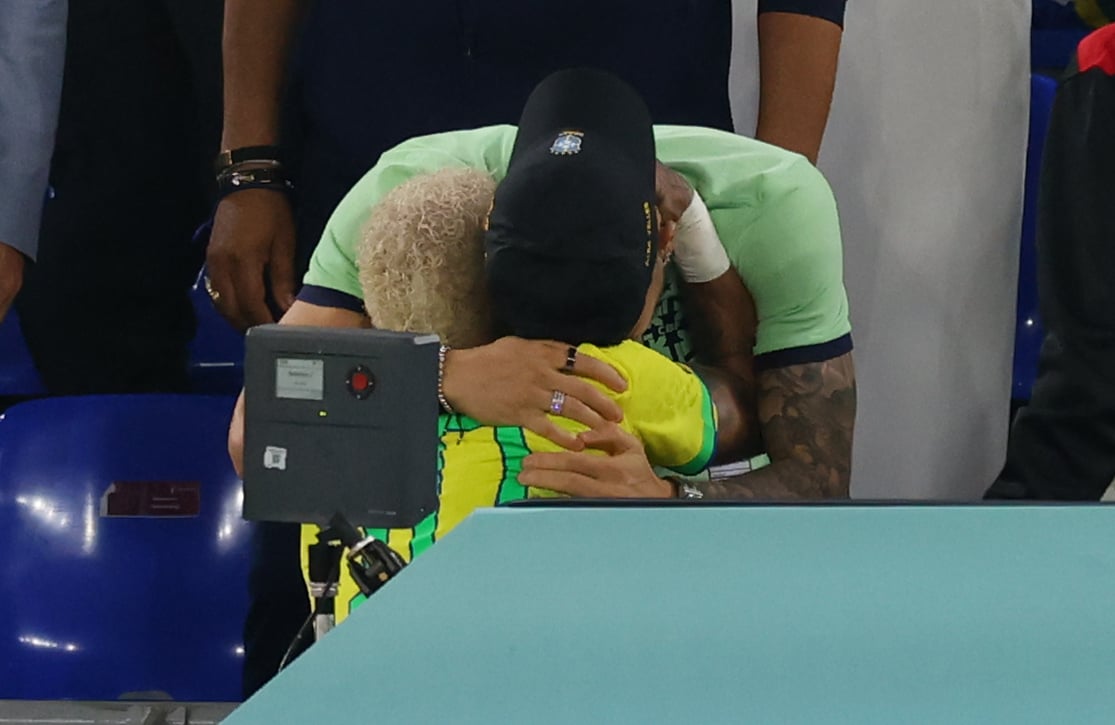 Neymar picks injured United loanee Alex Telles out in crowd as he celebrates during Brazil win
