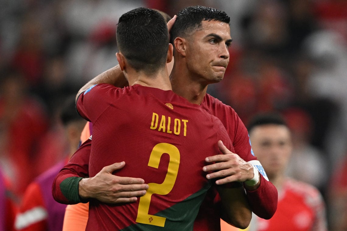 Diogo Dalot consoles crestfallen Cristiano Ronaldo at full-time in 6-1 win