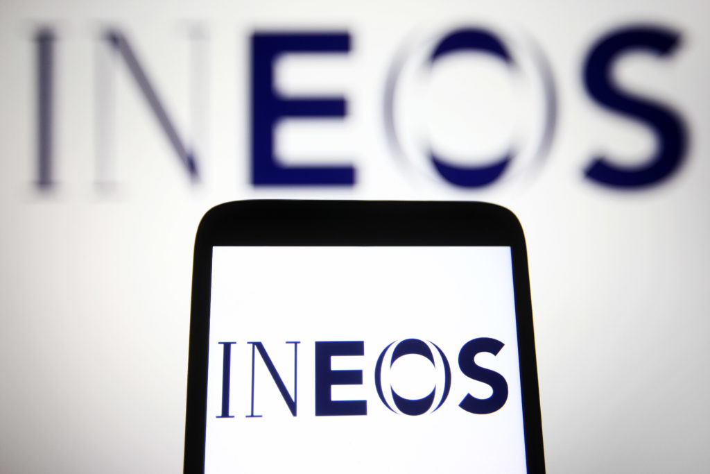 In this photo illustration the Ineos Group Ltd logo is seen...