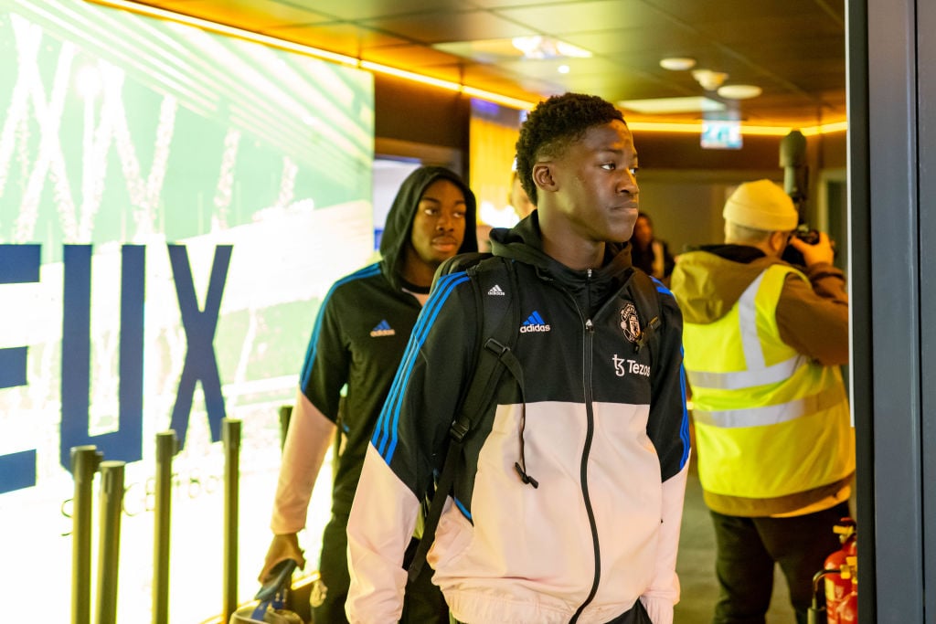 Kobbie Mainoo of Manchester United  arrives prior to the Premier League match between Wolverhampton Wanderers and Manchester United at Molineux on ...