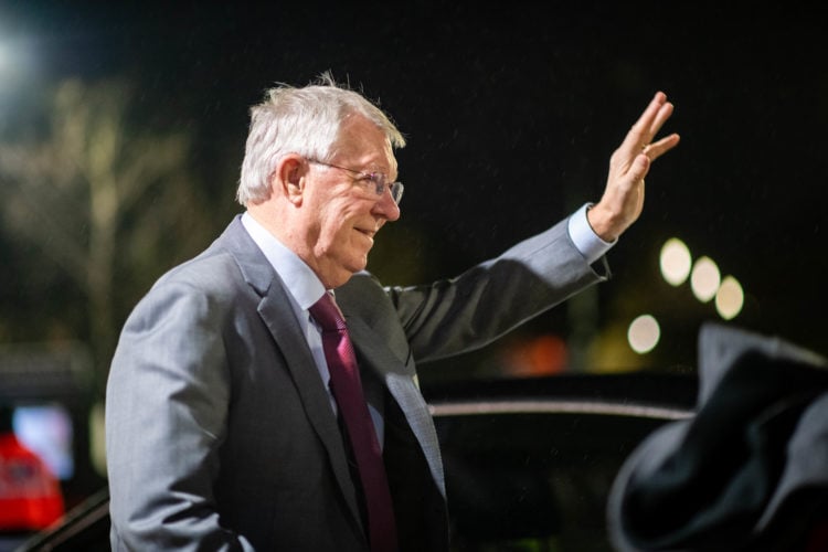 Sir Alex Ferguson pictured smiling at Old Trafford as Manchester United beat Manchester City
