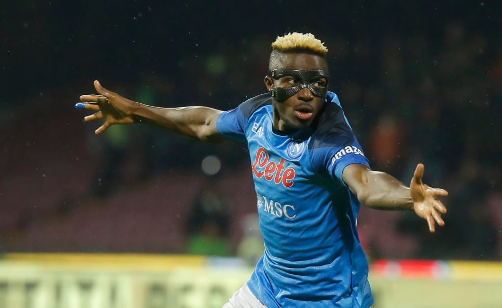 Victor Osimhen of SSC Napoli celebrates after scoring his team's second goal during the Serie A match between Salernitana and SSC Napoli at Stadio ...