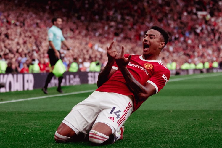 Jesse Lingard of Manchester United celebrates scoring their fouth goal during the Premier League match between Manchester United and Newcastle Unit...