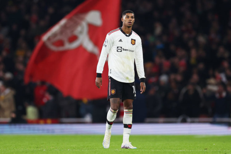 Patrice Evra reacts to Marcus Rashford's performance for United v Arsenal