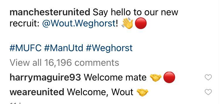 Screengrab of Harry Maguire's response to Wout Weghorst signing for Manchester United