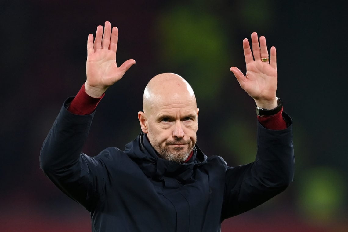 Erik ten Hag, Manager of Manchester United, acknowledges the fans after the Premier League match between Manchester United and Leeds United at Old ...